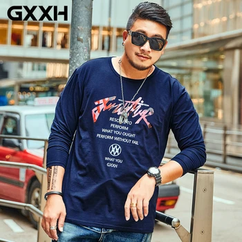

2018 Tshirt Extra Plus Size Male 5XL 6XL 7XL Oversize T Shirt Men Letter Printed Long Sleeve Cotton T-shirt Autumn Dark Blue Tee