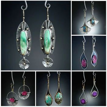 

Vintage Earrings Tribal Geometric Stone Hook Dangle Earrings Female Gypsy Indian Long Statement Earring Pendientes Mujer Z4D326
