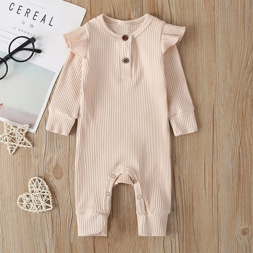 

Spring 0-24m Infant Baby Girls Romper Solid Jumpsuit Newborn Baby Ruffles Long Sleeve Bodysuit Clothes Outfits Baby Onesie #LR4