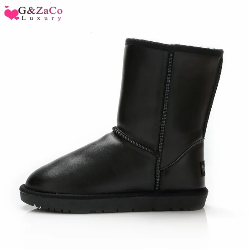 G& Zaco/сапоги из натуральной кожи; женские зимние сапоги из коровьей кожи; водонепроницаемые черные теплые женские зимние сапоги до середины икры на плоской подошве
