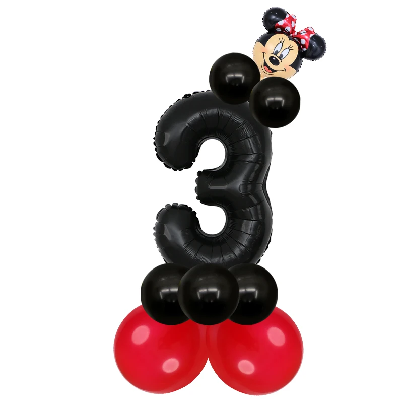 15 шт./партия, голова Микки и Минни, 30 дюймов, красный номер, фольгированные шары для первого дня рождения, украшения для вечеринки, детские игрушки, детский душ, латексные шары - Цвет: black 3minnie