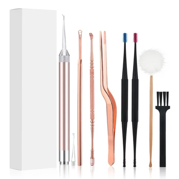 

8pcs/set LED Ear Wax Pickers Stainless Steel Earpick Wax Remover Curette Ear Pick Cleaner Ear Cleaner Spoon Care Ear Clean Tool