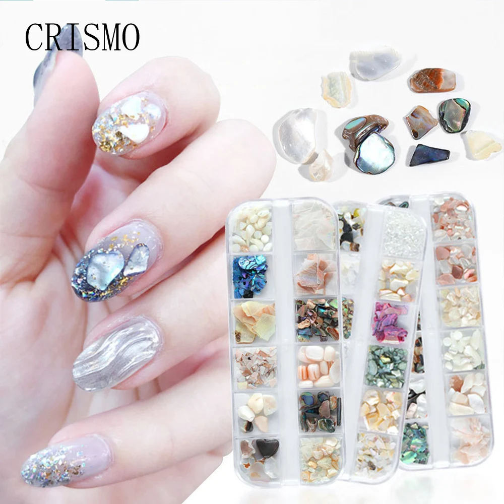 

CRISMO 1 Box Colorful Shell Mixed Irregular Shell Sheet Tinfoil Rhinestone Nail Jewelry 3D Nail Art Decoration DIY Design