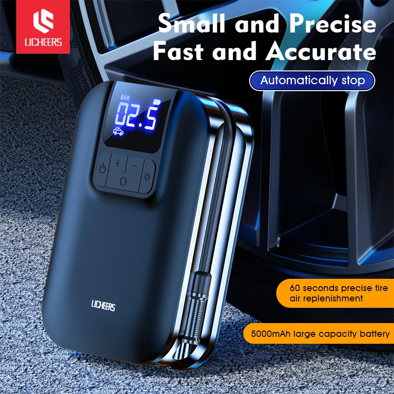 Licheers sans fil voiture pompe à Air avec lampe à LED pneu gonfleur pompe à Air numérique pression Auto Portable pour voiture vélo balle matelas