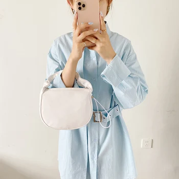 

Women PU Leather Shoulder Messenger Pouch Youth Ladies Simple Versatile Bag Fashion Pleated Handle Crossbody Bag