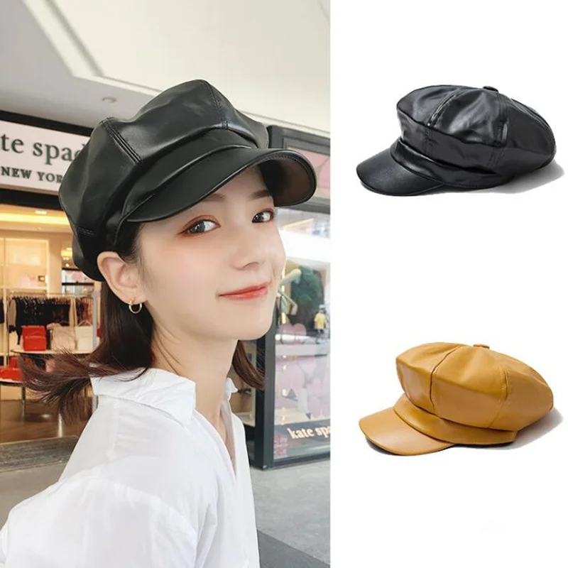 

PU Baker Beret Flat cap newsboy cabble gatsby golf hats for men and women 4 colors free shipping