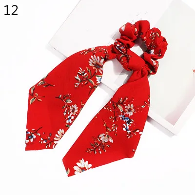 0000012 Ponytail scrunchie hair ties Scarf Elastic Hair Rope for Women Hair Bow Ties Scrunchies Hair Bands Flower Print Ribbon Hairbands - Цвет: 0000012