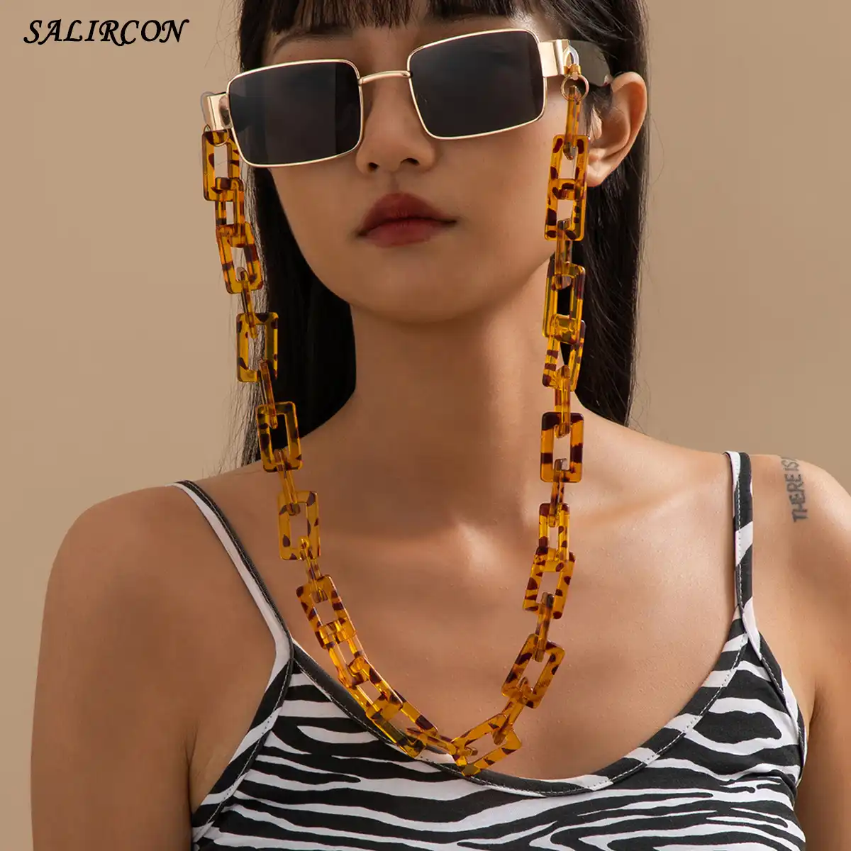 Catena per occhiali da sole in acrilico leopardato Vassago con maglie antiscivolo stile retrò catena per occhiali da vista 