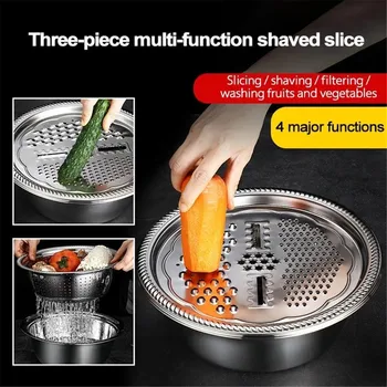 

Multifunctional Stainless Steel Basket Multi-purpose Slice Planer With Basin Vegetable Fruit Slicer Grater Cutter Peeler d1