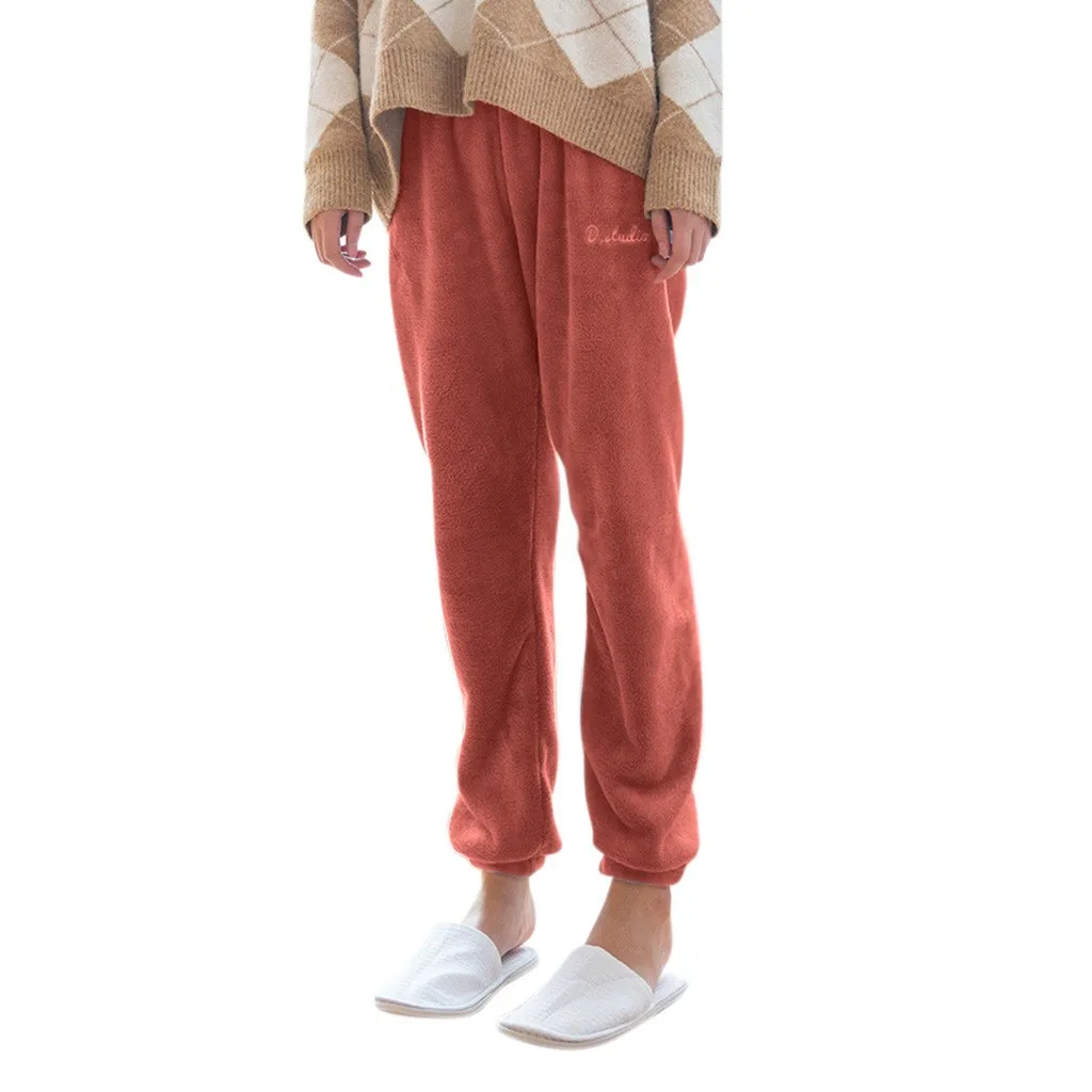 Зимние фланелевые длинные штаны для сна; Толстая Теплая Повседневная Домашняя одежда; Повседневная Пижама; брюки; мягкие свободные брюки; одежда для сна;# L10 - Цвет: Red