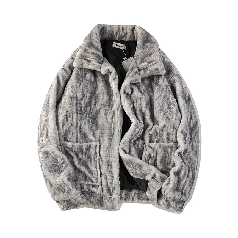 

ABOORUN Fur Jacket Men Cat Printed Hip Hop Faux Jacket Oversized Autumn Winter Hairy Jacket and Coat for Men/Women R2394