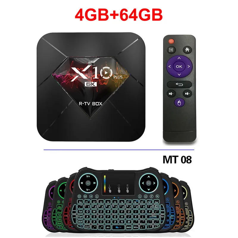 X10 Plus Android 9,0 Smart tv Box Allwinner H6 Четырехъядерный 4 ГБ ОЗУ 64 Гб ПЗУ USB3.0 wifi H.265 HDR 6K разрешение телеприставка - Цвет: 4GB 64GB add MT08