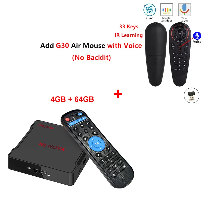 Magicsee N5 NOVA 4 Гб 64 Гб RK3318 четырехъядерный Android 9,0 Tv Box 2,4G 5G Wifi BT4.0 смарт-приставка 4K H.264 N5 MAX медиаплеер - Цвет: 4GB64GB add g30s