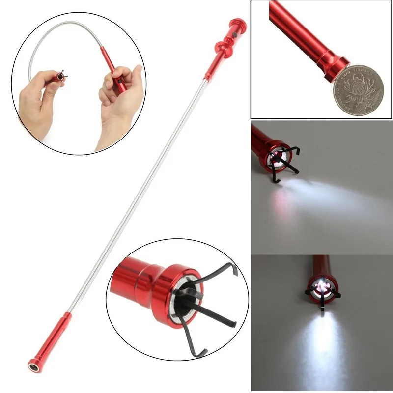 

Flexible LED Light Magnetic 4 Claw Long Reach Pick Up Tool Drain Snake Hair Clog Remover Spring Grip Home Garden Car Repair