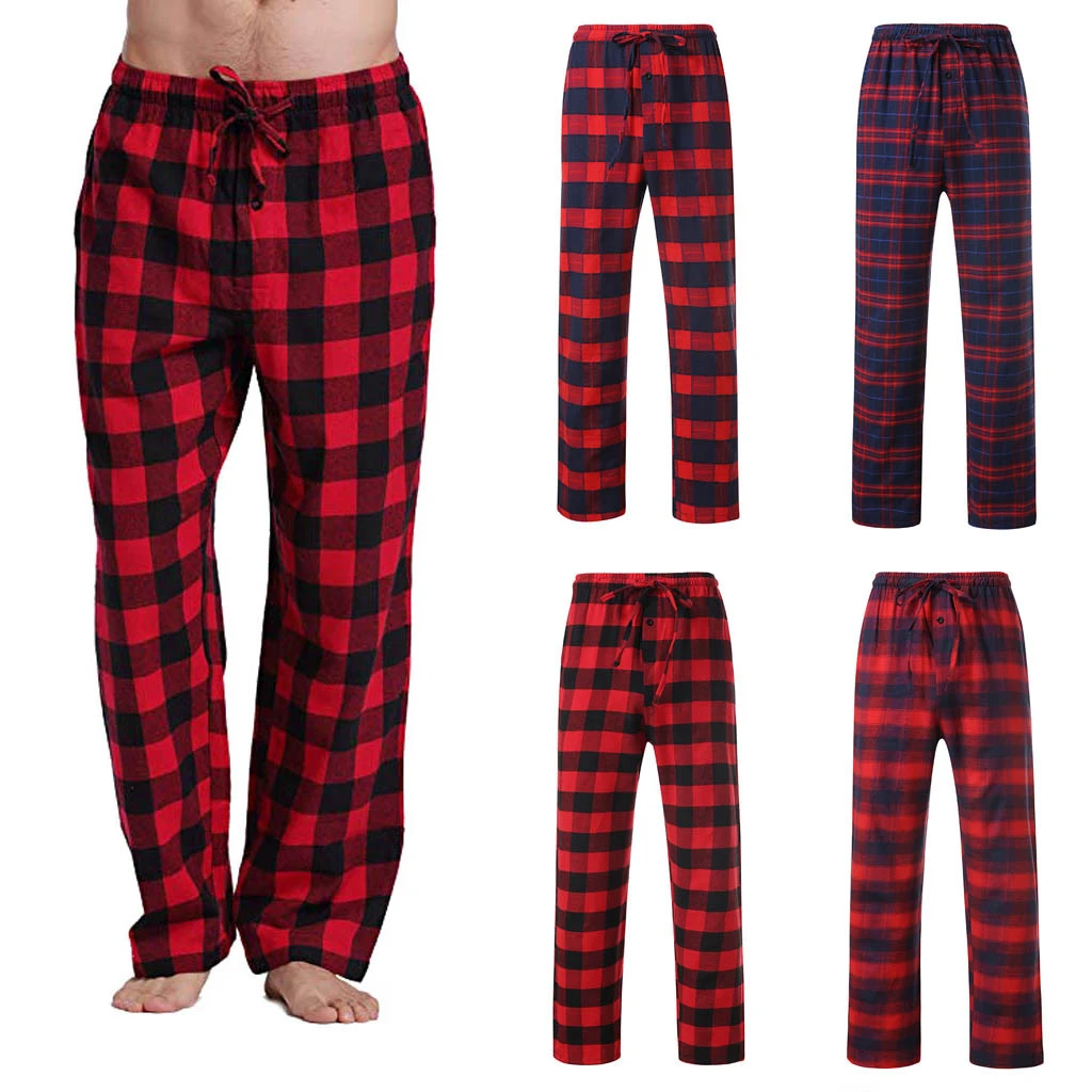 Fashion Men's Casual Plaid Sport Plaid Pajama Pants Trousers Homewear For Men Spring Autumn Casual Straight Loose Trousers grey track pants