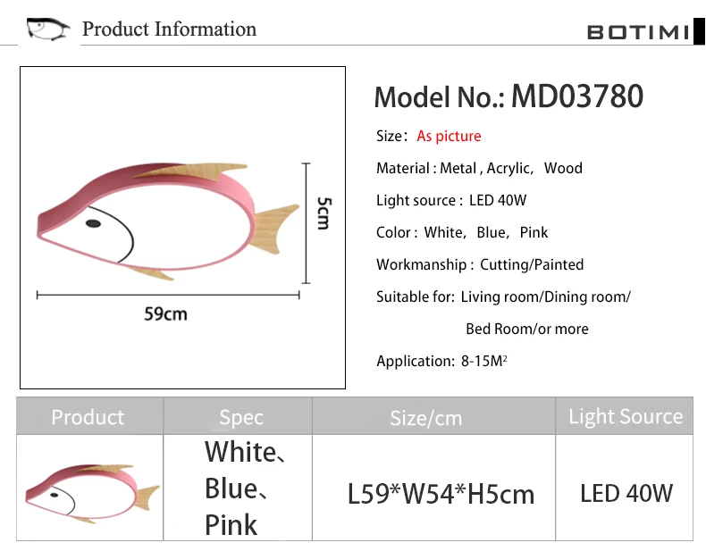 BOTIMI светодиодный потолочный светильник в форме рыбки для детей, спальни, комнаты для девочек, освещение для мальчиков