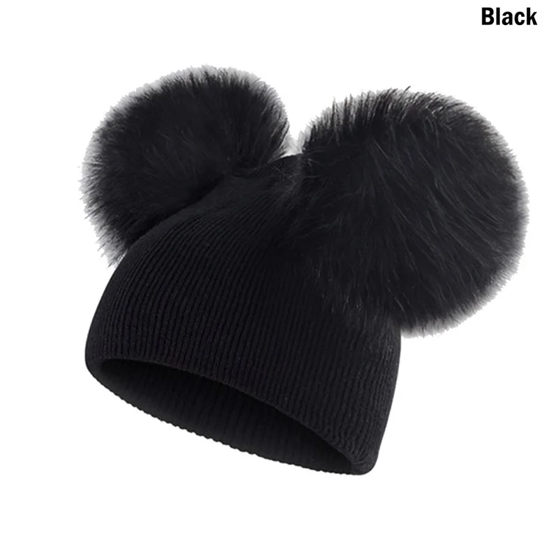 Модная зимняя теплая шапка, вязаная шапка для малышей, вязаная шапка для малышей, вязаная шапка для катания на лыжах - Цвет: black