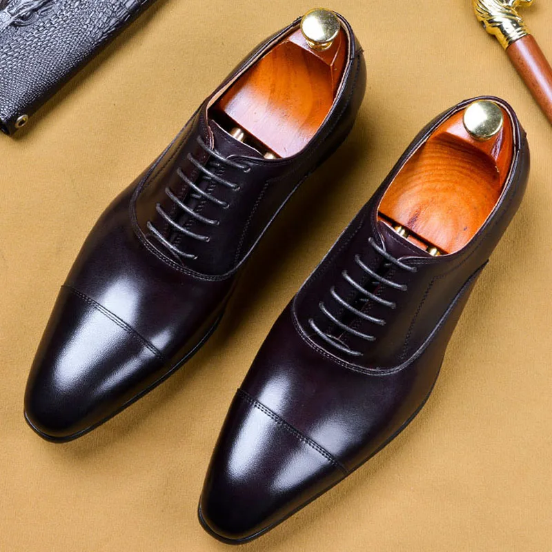 

2019 Italian Formal Dress Shoes Men Business Office Shoe Male Genuine Leather Mens Wedding Shoes Pointed Oxford