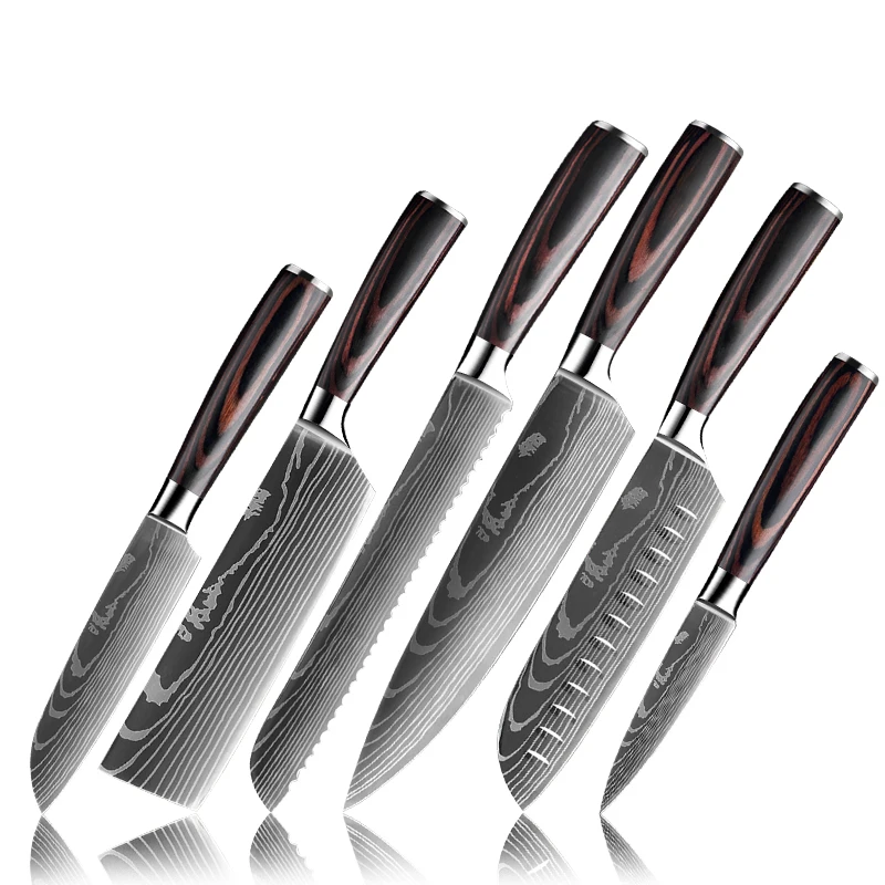

Upgraded Stainless Steel Chef Knife Set Japanese Knife Laser Damascus Pattern Cleaver Kitchen Knife Set