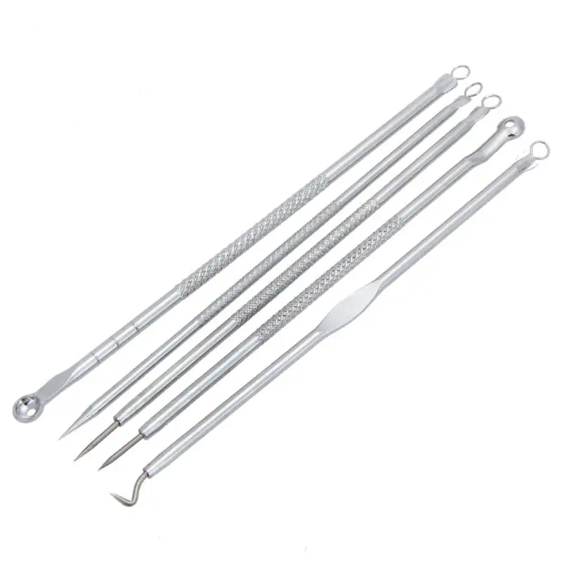 

5pc Stainless Steel Acne Extractor Removing Tool Face Skin Care Blackhead Blemish Pimple Remover Comedone Extract Ance Needle
