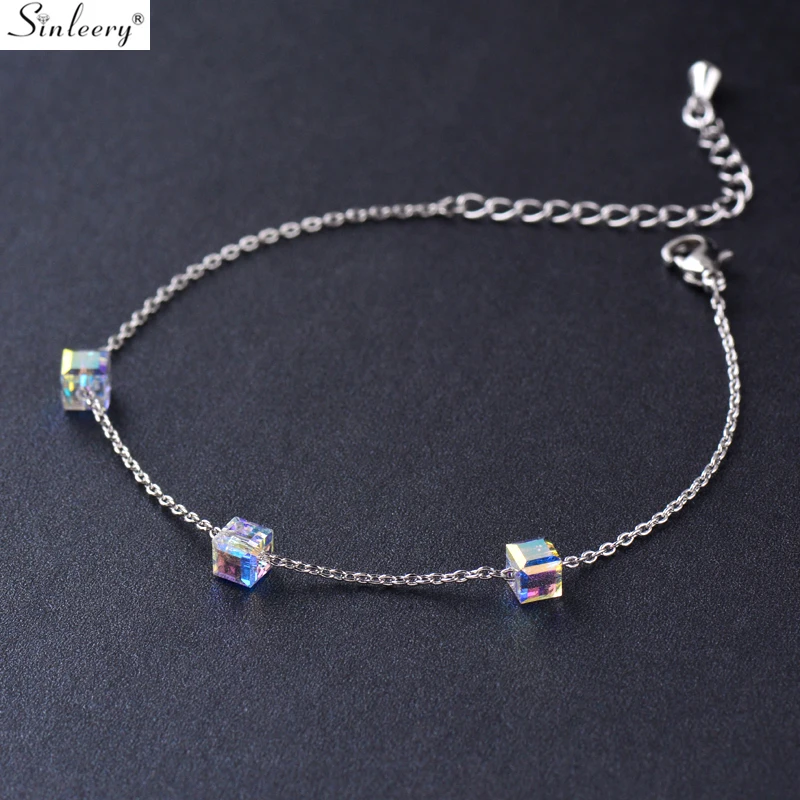 SINLEERY, элегантный простой кубический кристалл, цепочка, браслеты, розовое золото, серебро, цвет, подарок для девушек, браслет для женщин, ювелирные изделия SL365 SSC