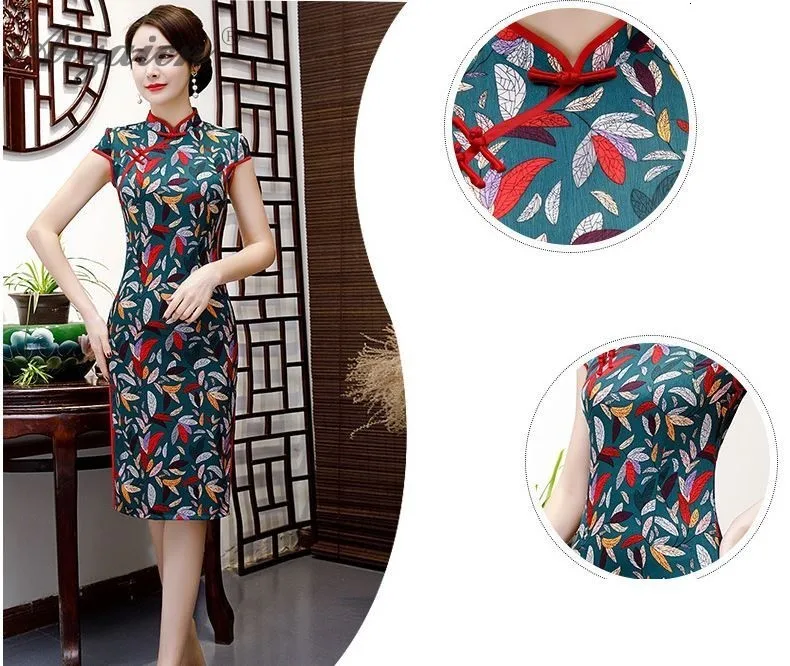 Летнее Новое аналогичное шелковое ретро платье Cheongsam длинное тонкое Повседневное платье в восточном стиле с принтом Qi Pao Китайская традиционная одежда Qipao