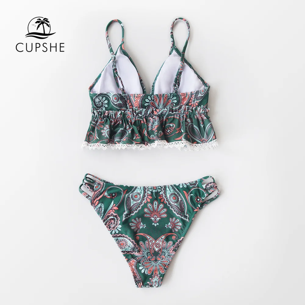 CUPSHE Цветочные Пейсли Бикини с начесом наборы для женщин сексуальный крючком топ на бретелях купальники купальник из двух частей пляжные купальные костюмы