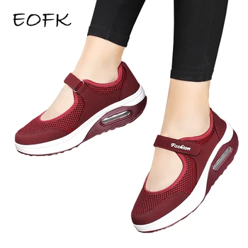 

EOFK Summer Women Flat Shoes Air Mesh Casual Sneakers Women's Flats Ladies Mary Janes Comfortable Female Hoop Loop Shoes Woman