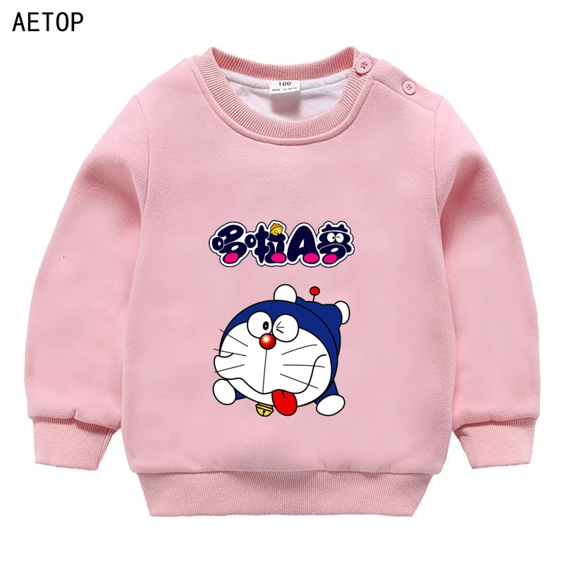 as picture Doraemon/ ; зимняя бархатная толстовка; Забавные милые детские топы с круглым вырезом для мальчиков и девочек; детские топы с героями мультфильмов - Color: as picture