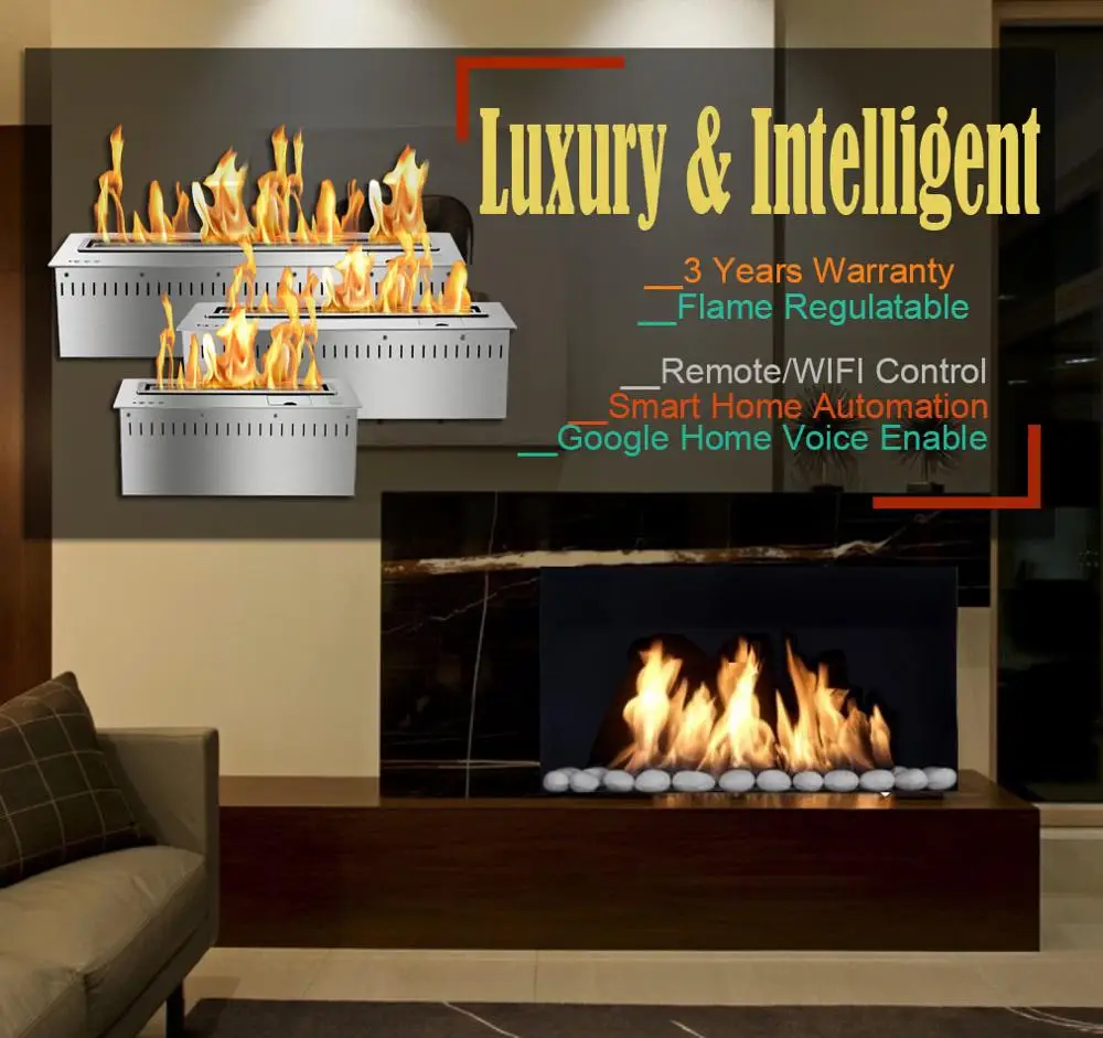

hot sale 36 inches stainless steel ethanol fireplace smart burner with remote control inserts