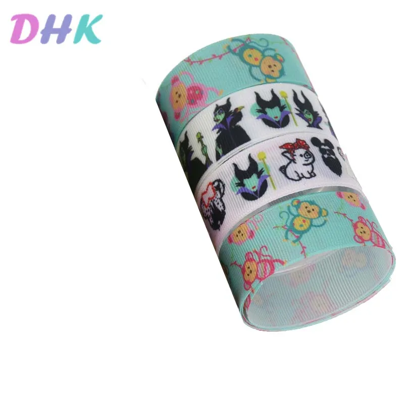 DUWES 5 ярдов мультяшная утка обезьянка Печатный Grosgrain искусственный бант головные