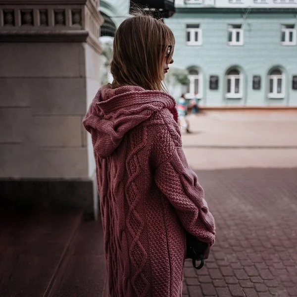 Осенне-зимний женский вязаный теплый кардиган, свитер, однотонный джемпер с длинным рукавом, свитер с капюшоном, пальто, женская модная одежда