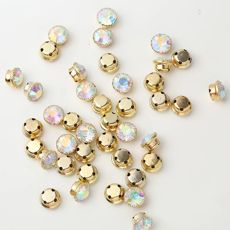 Gold Crystal AB RESEN, высший сорт, прозрачный кристалл, Золотая основа, пришитый цветок, коготь, стразы с плоским основанием, коготь, горный хрусталь, кристалл AB, для свадебного платья - Цвет: Gold Crystal AB
