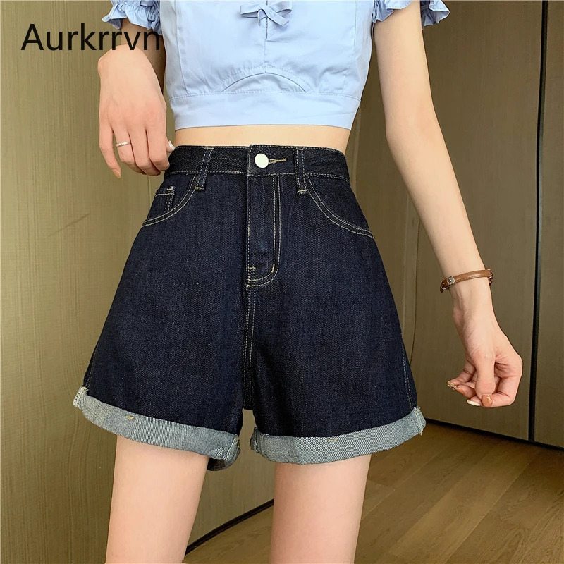 high waisted wide leg denim shorts