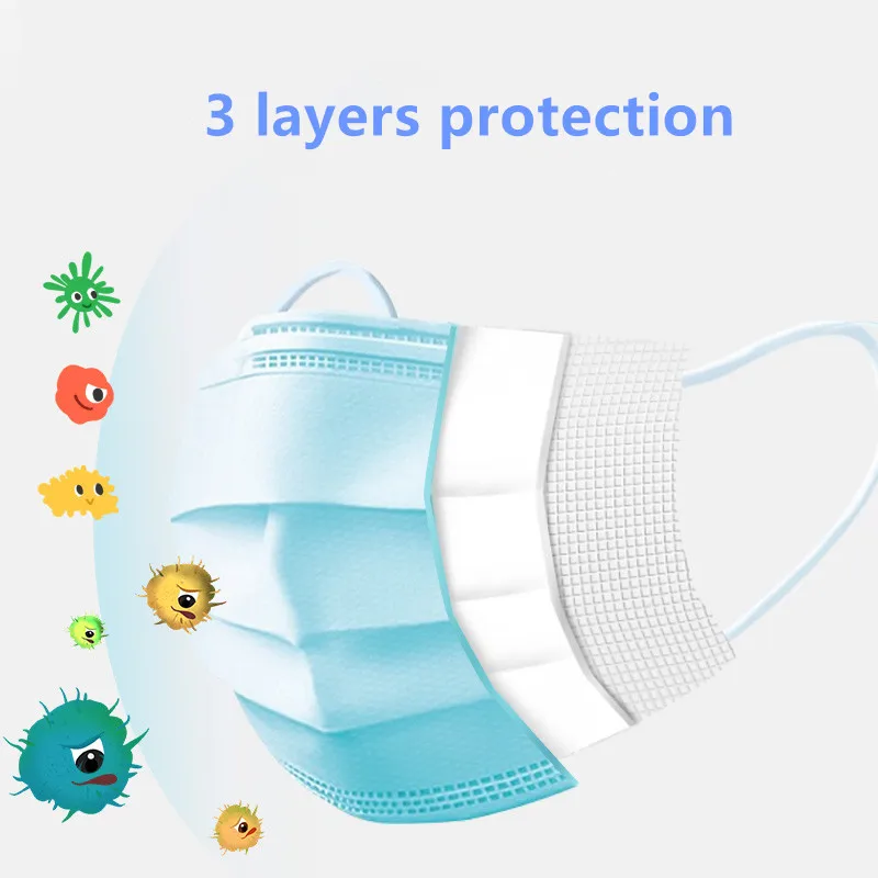 

50/100pcs Non-Woven Masks 3-layer Filter Anti-dust Nose Coronavirus Mouth Face Mask Protection Masque Disposable Immdiately Ship