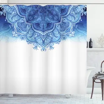 

Moroccan Shower Curtain Floral Artwork Vintage Style with Eastern Architectural Elements Oriental Pattern Bathroom Curtains