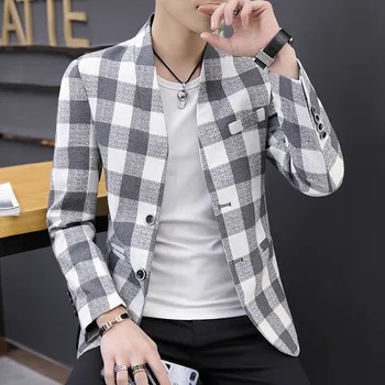

2019 Season Men Grid Top Single Small Suit Chao Slim Fit Suit Batch