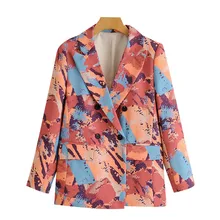 Blazer imprimé Vintage à manches longues pour femme, vêtement d'extérieur Chic, Tops à la mode, Double boutonnage, manteau féminin, 2021 