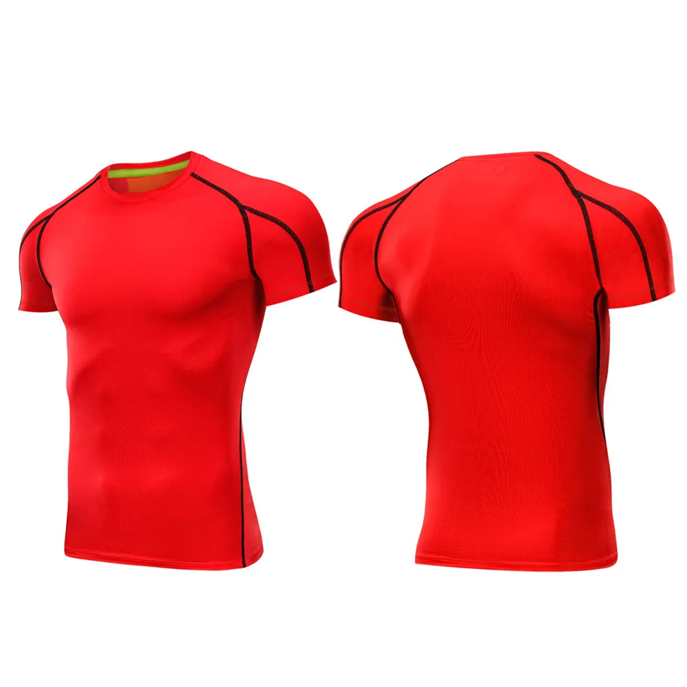 Red-Black Line Мужская спортивная рубашка Outto для бега, фитнеса, тренировок, короткий рукав, Топ#126 - Цвет: Red-Black Line