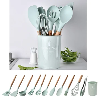 

Non-stick Kitchen Cooking Utensil Set Food Tong Egg Whisk Wooden Handle