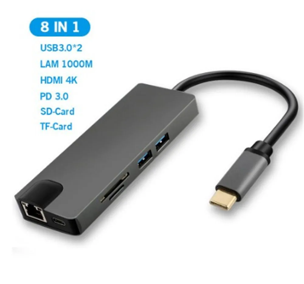 US $44.00 8in1 MultiFunctional Type C Adapter TypeC To HDMI Hub USB VGA For Laptop