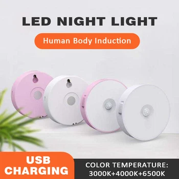 

Magnetic Attraction Hallway LED Night Light Closet Home Human Body Induction Bedroom Battery Powered USB Rechargeable Round ABS