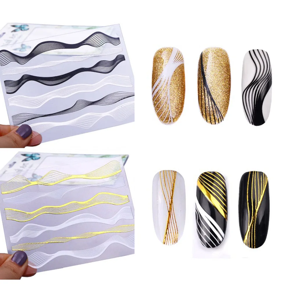 

1Sheet Metal Wave Line Stripe Double-color Nail Sticker Self-Adhesive Transfer 3D Nail Art Foils Tip Manicure Nail Sticker Decal