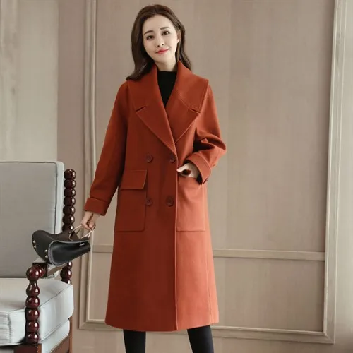 Plaids And Tweedst Women's Mid-length Autumn New Style Woolen Overcoat Winter Loose-Fit over-the-Knee Woolen Jacket Hair Pu