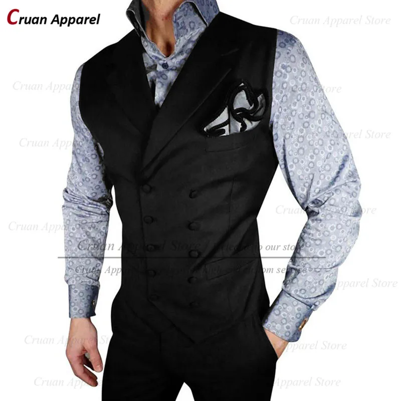 

2021 Newest Slim Fit Shawl Lapel Black Mens Suit Vest Tailor-made Male Waistcoat Wedding Groom Groomsmen Double Breasted