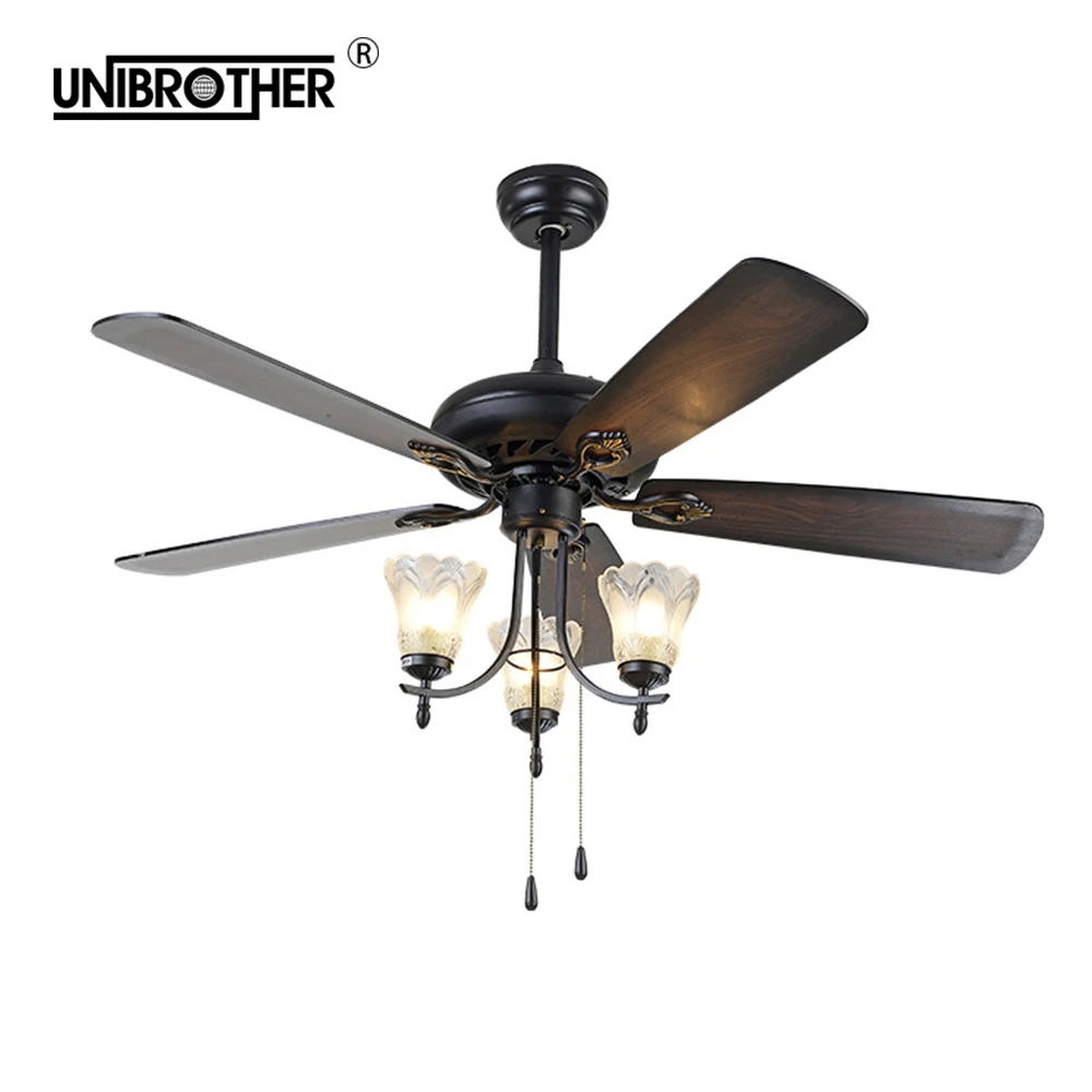 

Ceiling Fans with Lights 110V Glass Lampshade Wooden Fan Led Home Lights Fixture 52 inch European Style Lamp Dinning Room 20V