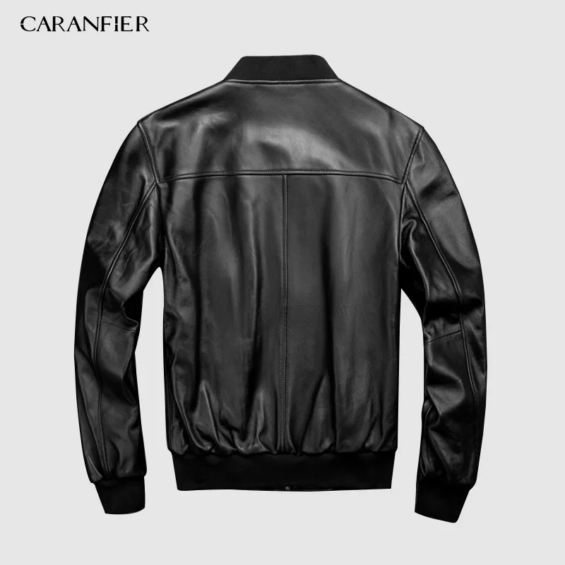 CARANFEIR бренд бейсбол Натуральная мужская кожаная куртка овчина стиль одежда модный моторный Байкер черные кожаные куртки