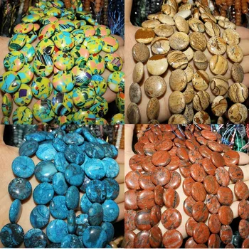 

Natural Semi-precious Stones Loose Beads 18mm Round Cake Beaded DIY Making Bracelet Necklace Jewelry Accessories