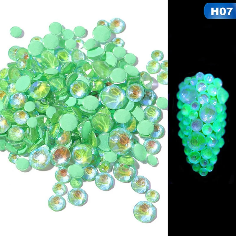Около 250 шт./пакет светится в темноте Стразы для ногтей смешанный размер 3D резинки украшения ногтей камни для ногтей - Цвет: 07