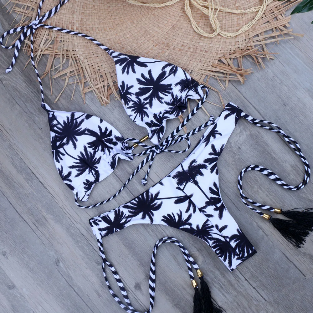 

Palmtree Push Up Bikini Set String Swimwear Halter Biquini Mini Micro Thong Bikinis 2019 Bathing Suit Bodysuits Bandage Swimsuit